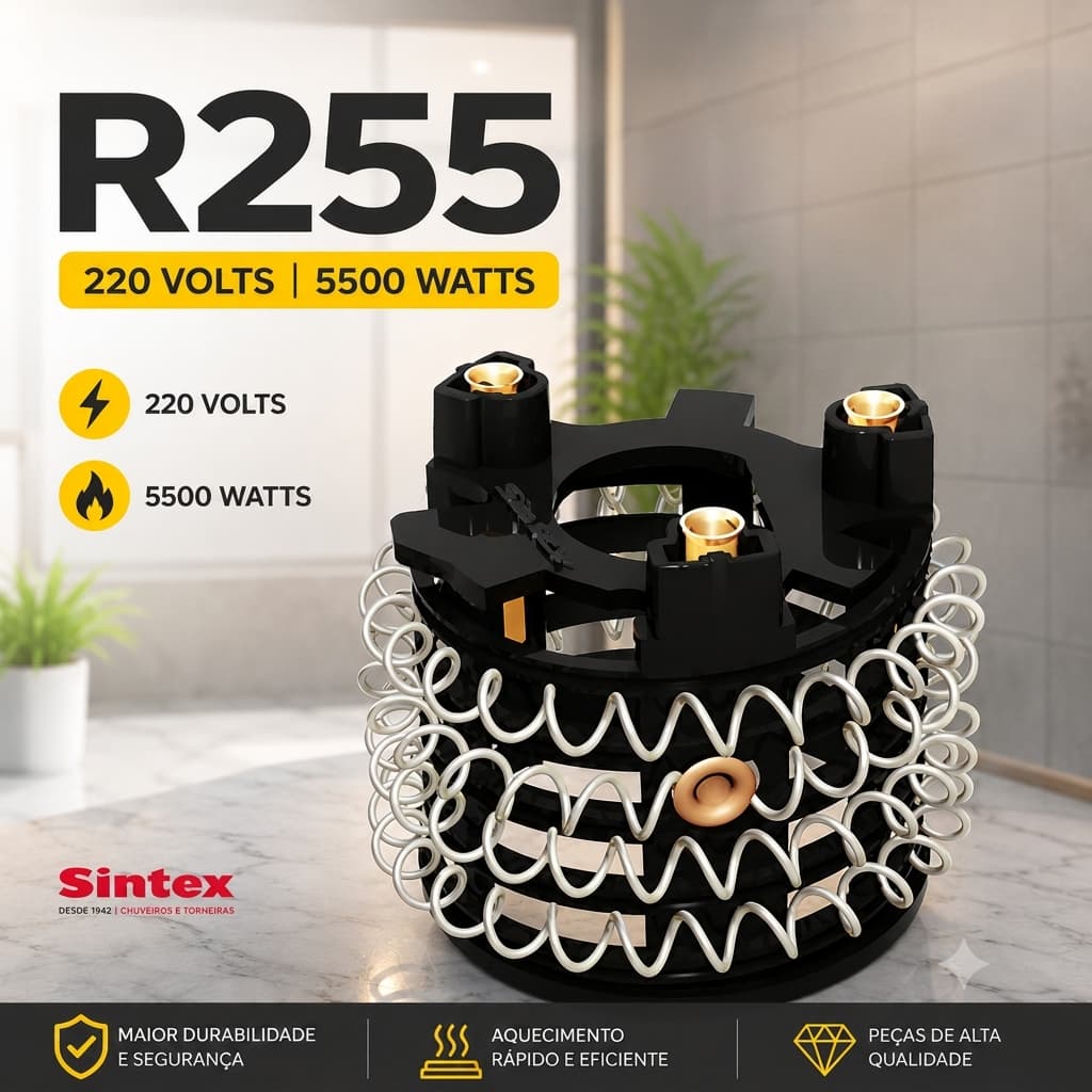 Resistência R255 P/Chuveiro Nova Ducha (Premium) Banho Quente Ducha Salão e Barbearia  3 temperaturas 220V 5500W Sintex