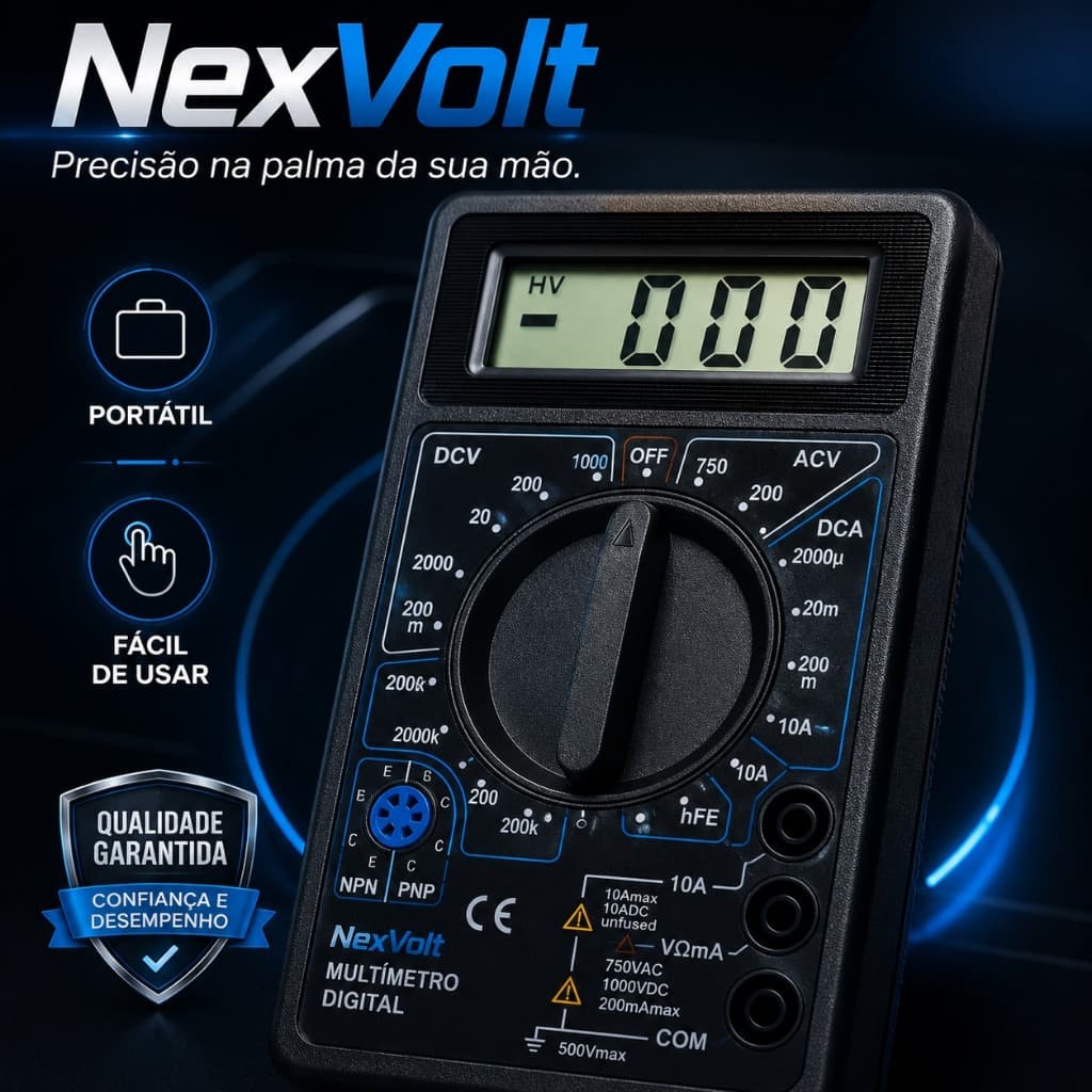 Multímetro Digital Portátil NexVolt LCD Medidor de Tensão AC/DC Testador Elétrico Eletrônica