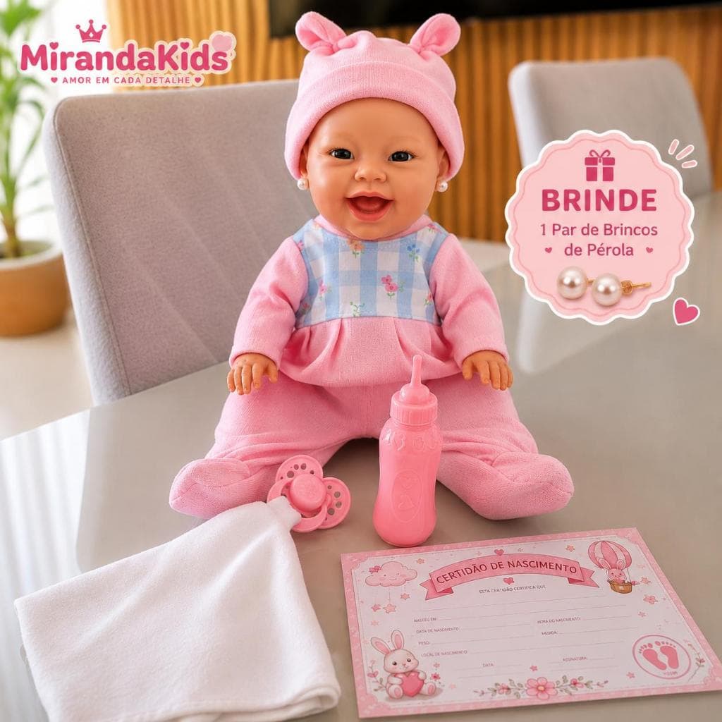 Boneca Estilo Reborn Com Mamadeira Chupeta Naninha E Certidão Nascimento