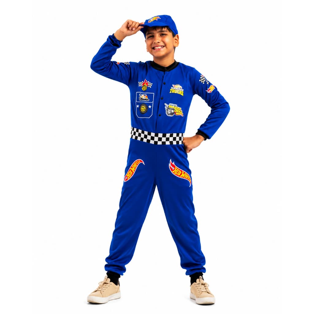 Fantasia Infantil Hot Wheels com Máscara EVA para Menino – Festa, Aniversário e Carnaval