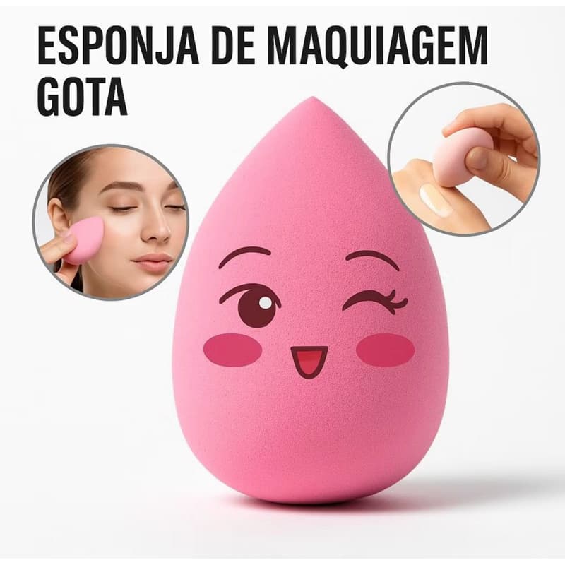 kit 3 Esponjas de Maquiagem Gota Beauty Blender Formato Coxinha Para Base Corretivo Pó