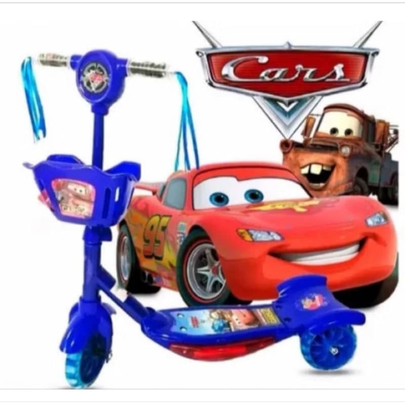 Patinete Infantil 3 rodas Musical com Cesta Carros