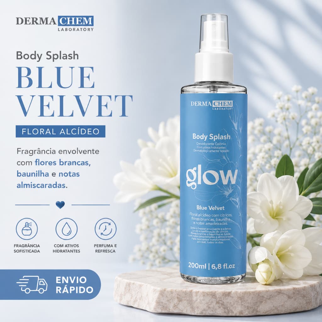 Body Splash Blue Velvet Dermachem 200ml Desodorante Colônia Feminino Perfume Corporal
