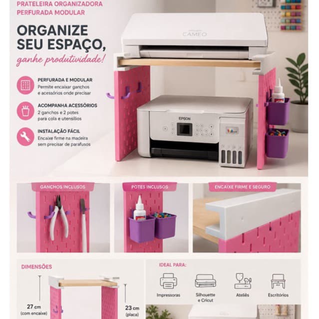 Prateleira Organizadora Modular para Ateliê | Pegboard para Silhouette e Impressora