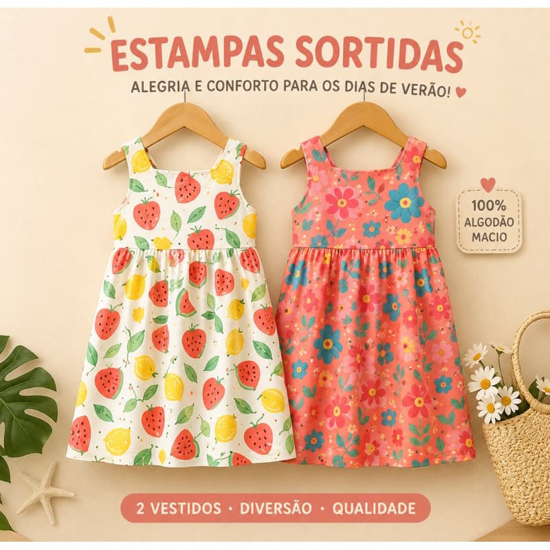 Combo Vestido Infantil Juvenil Feminino 2 Unidades | Pronta Entrega | Super Confortável