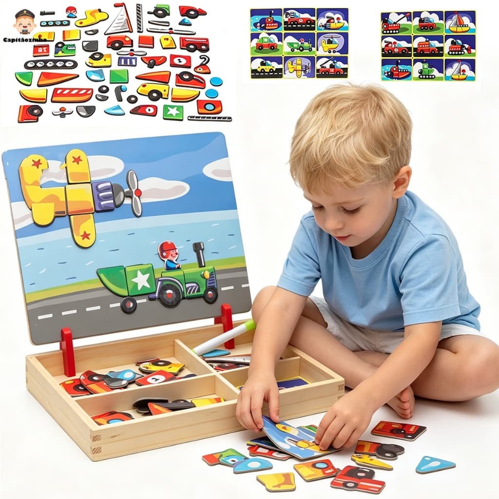 Lousa Magnetica 3 Em 1 Infantil Imã Educativo Madeira Pedagogico Com Canetinha