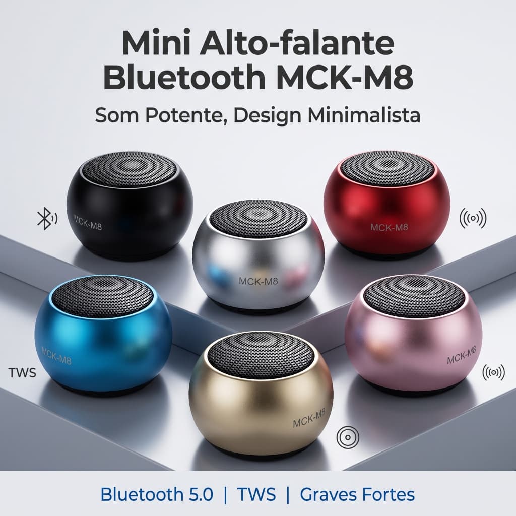 Mini Alto-Falante Bluetooth MCK-M8 Metal | Caixa de Som Portátil TWS Bluetooth 5.0 Graves Fortes