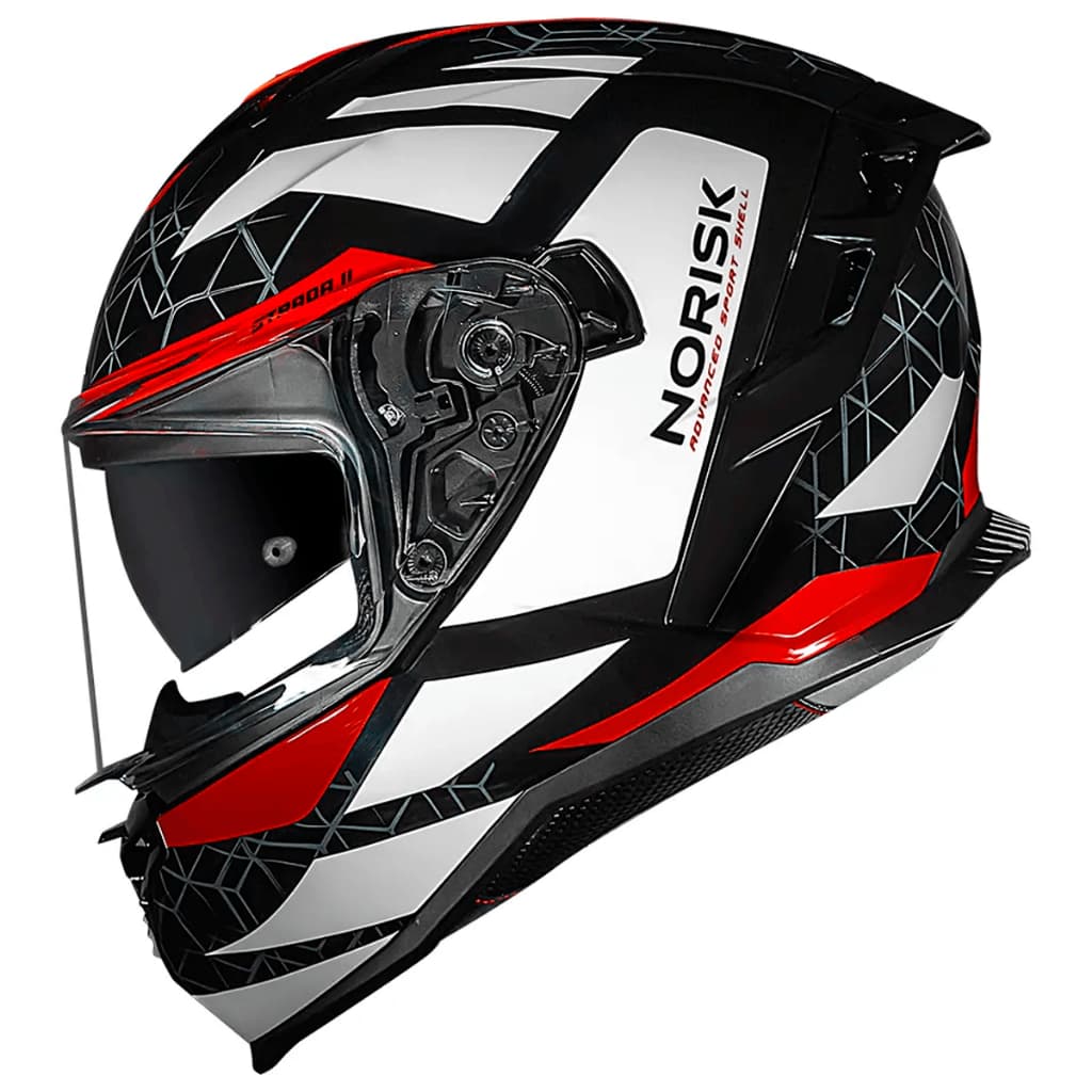 Capacete Moto Norisk Preto Strada 2 Evoque Branco Vermelho Leve e Confortável