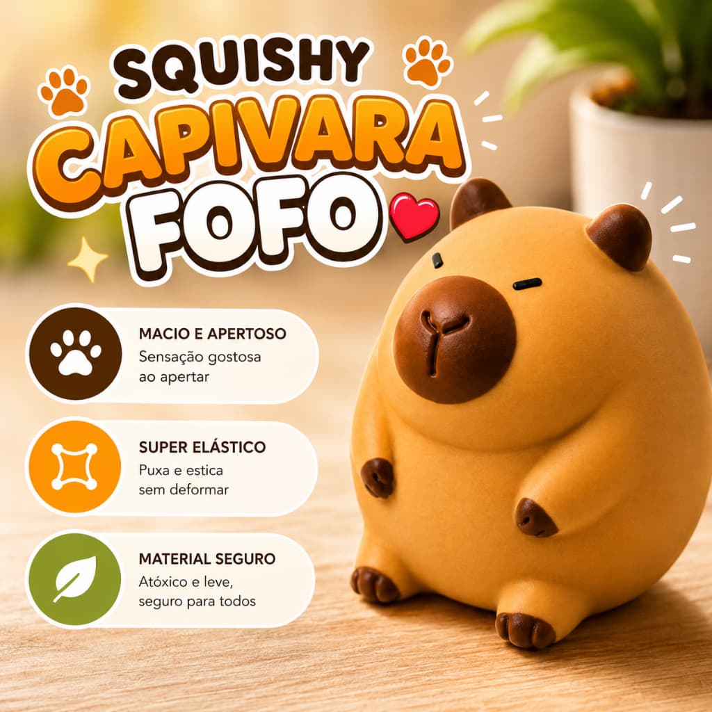 Squishy Capivara Fofo Antiestresse Brinquedo Macio e Elástico Puxa e Estica