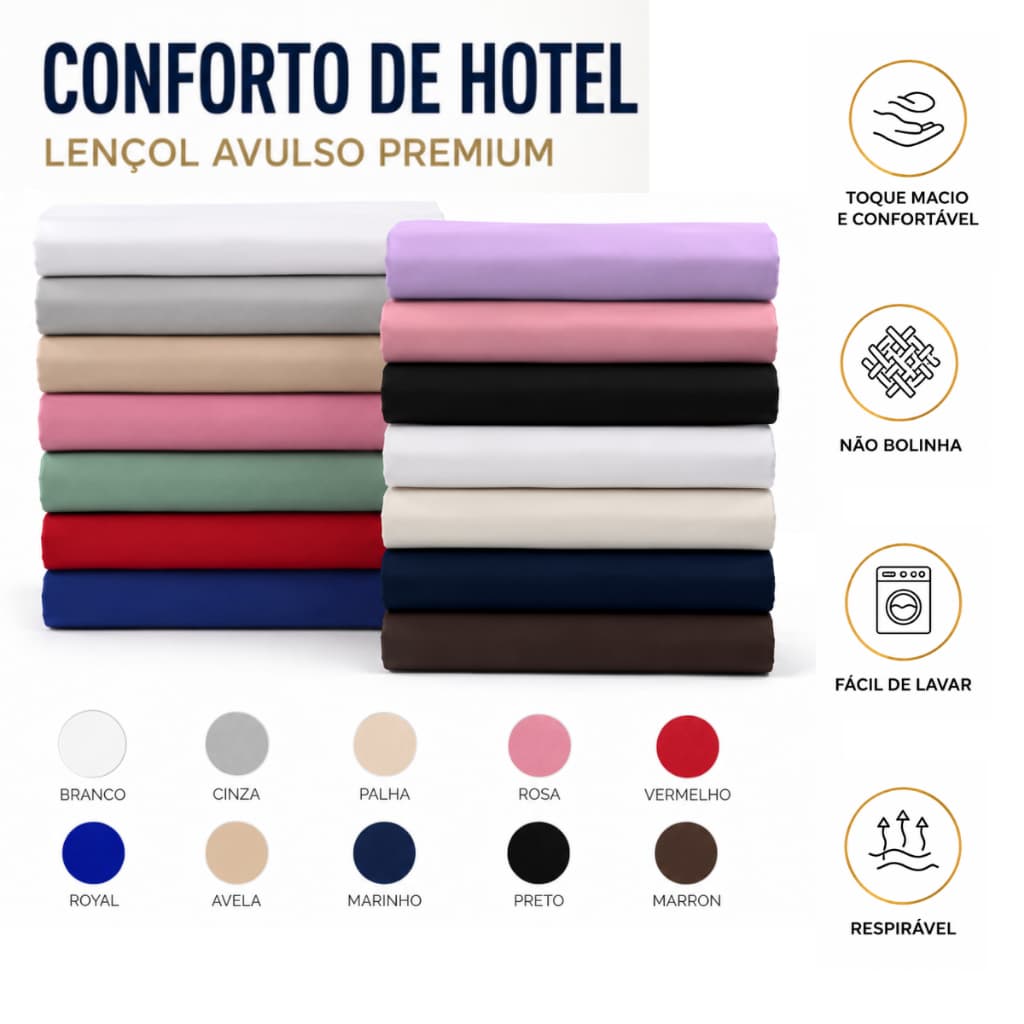 Lençol sem Elastico Avulso com Bainha Queen Casal Solteiro Varias Cores Cama Hospitalares e Clinicas