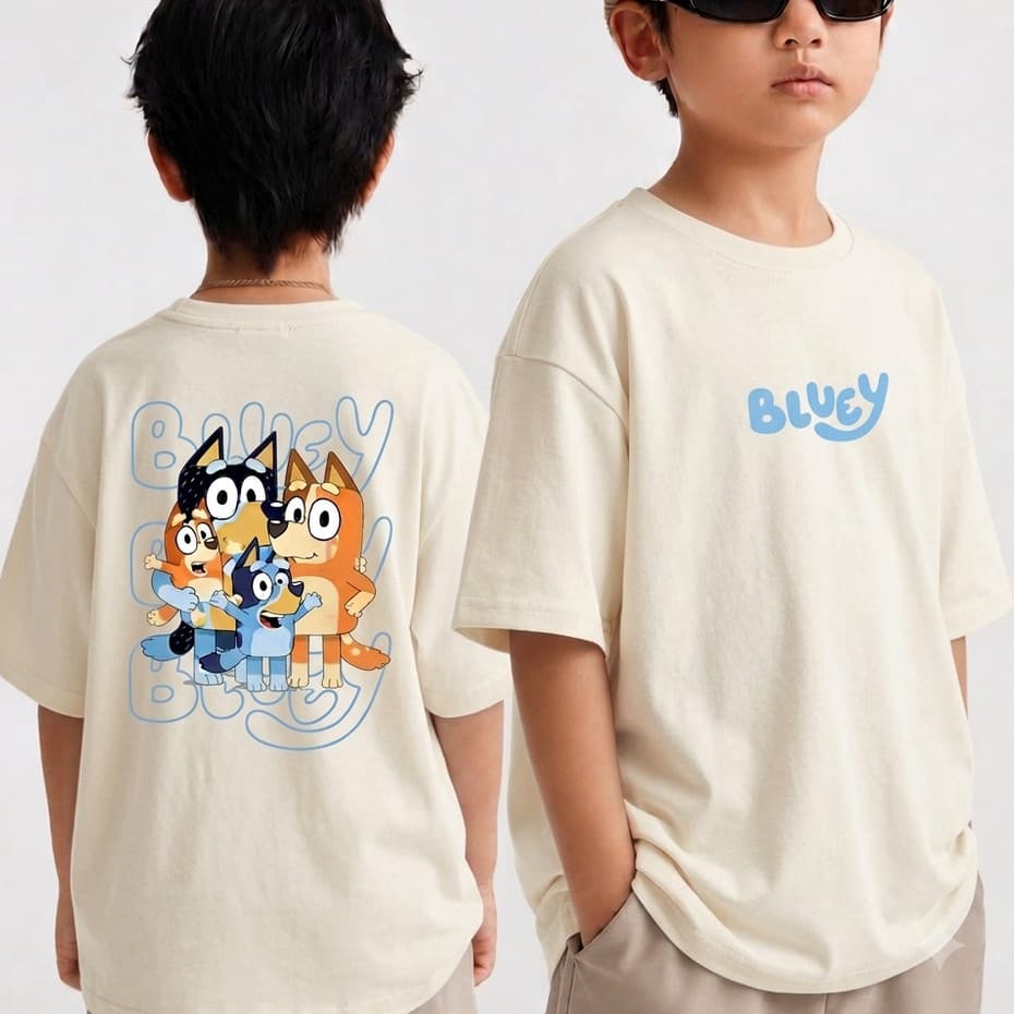 Camiseta Infantil Criança Streetwear Familia Cachorro Bluey Malha 30.1 100% Algodão Bingo Camisa Juvenil Presente
