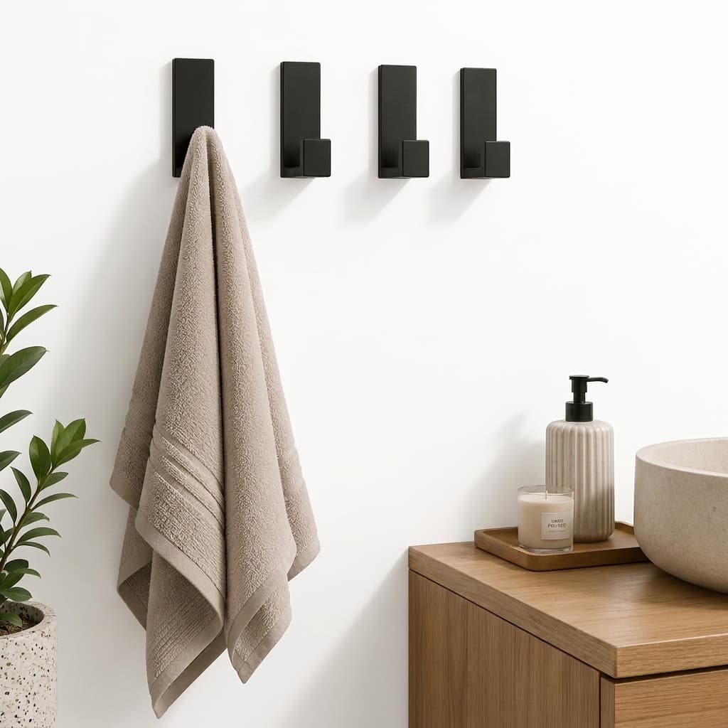 Kit 4 Ganchos Parede Preto Porta Toalhas Adesivos Resistente Sem Furo Cozinha Banheiro Cabideiro