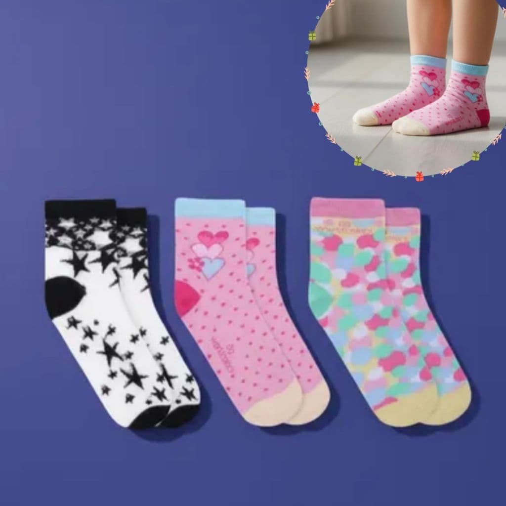 Kit 3 Pares Meia Infantil Soquete Menina Estampada Curtinha Escolar Fofa