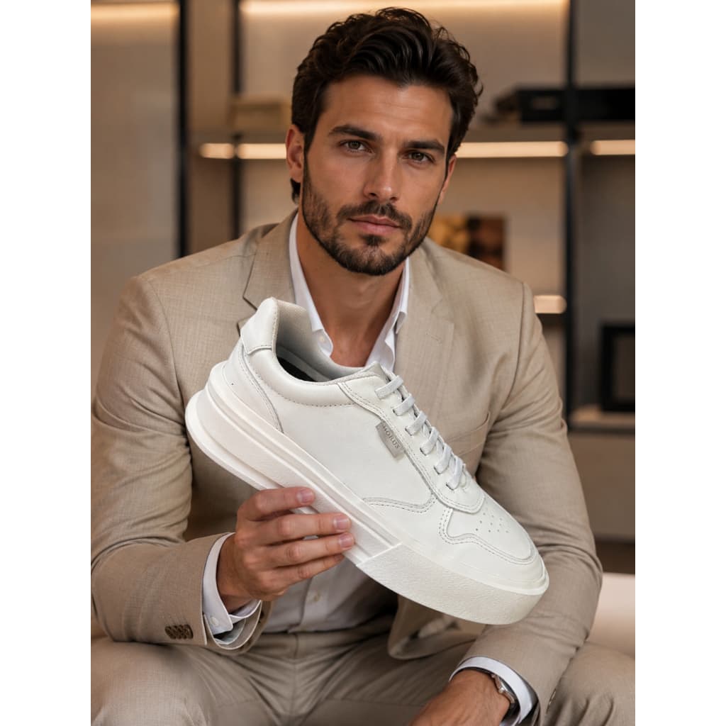 Tênis Casual Masculino Horus Calce Fácil Em Couro Legítimo