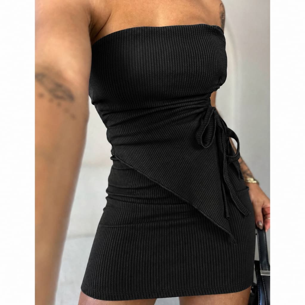 Conjunto Laura Top Tomara que Caia Franzido na Lateral Calça Cintura Alta Tendência Blogueira