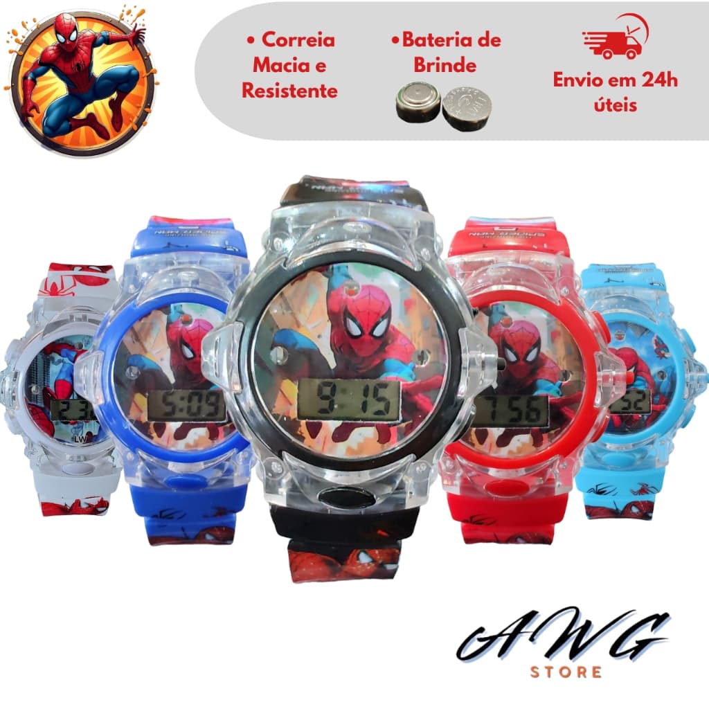 Relógio Homem Aranha Musical Colorido Infantil Menino Menina