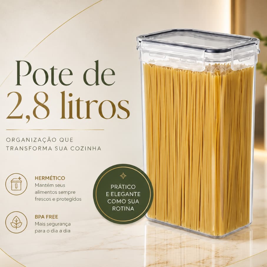 Pote 2,8 Litros Hermético Plastico Tampa Trava Empilhável