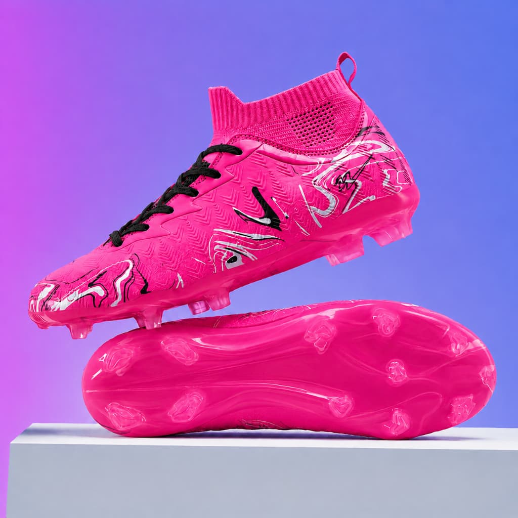 Chuteira Rosa de Campo Meinha Elástico Futebol Trava Merks Wave