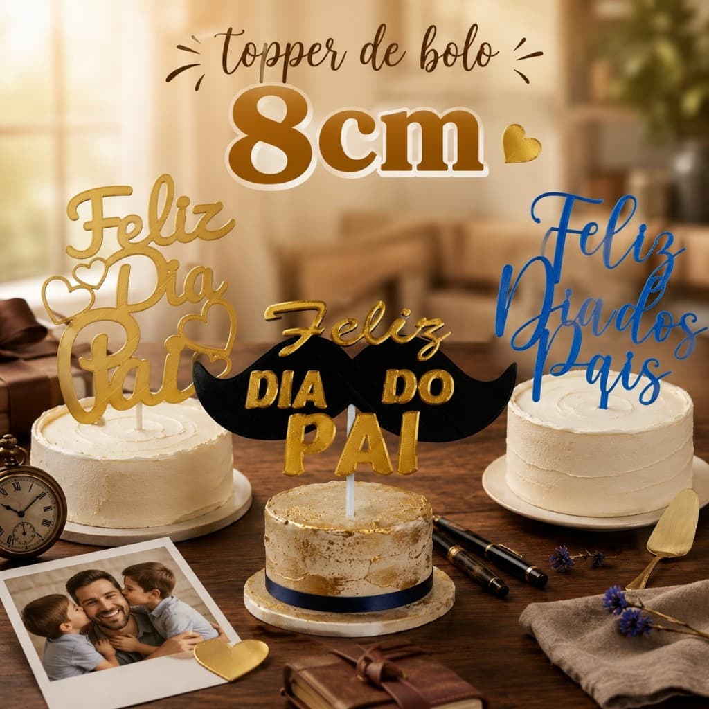Topo de Bolo Feliz Dia Pai Topper para Dia dos Pais Enfeite bolo personalizado