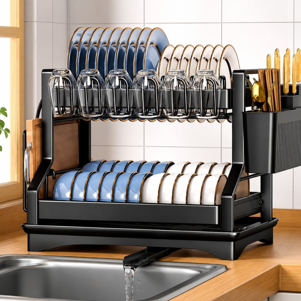 Escorredor de Louça Duplo Organizador de Cozinha Aço Carbono