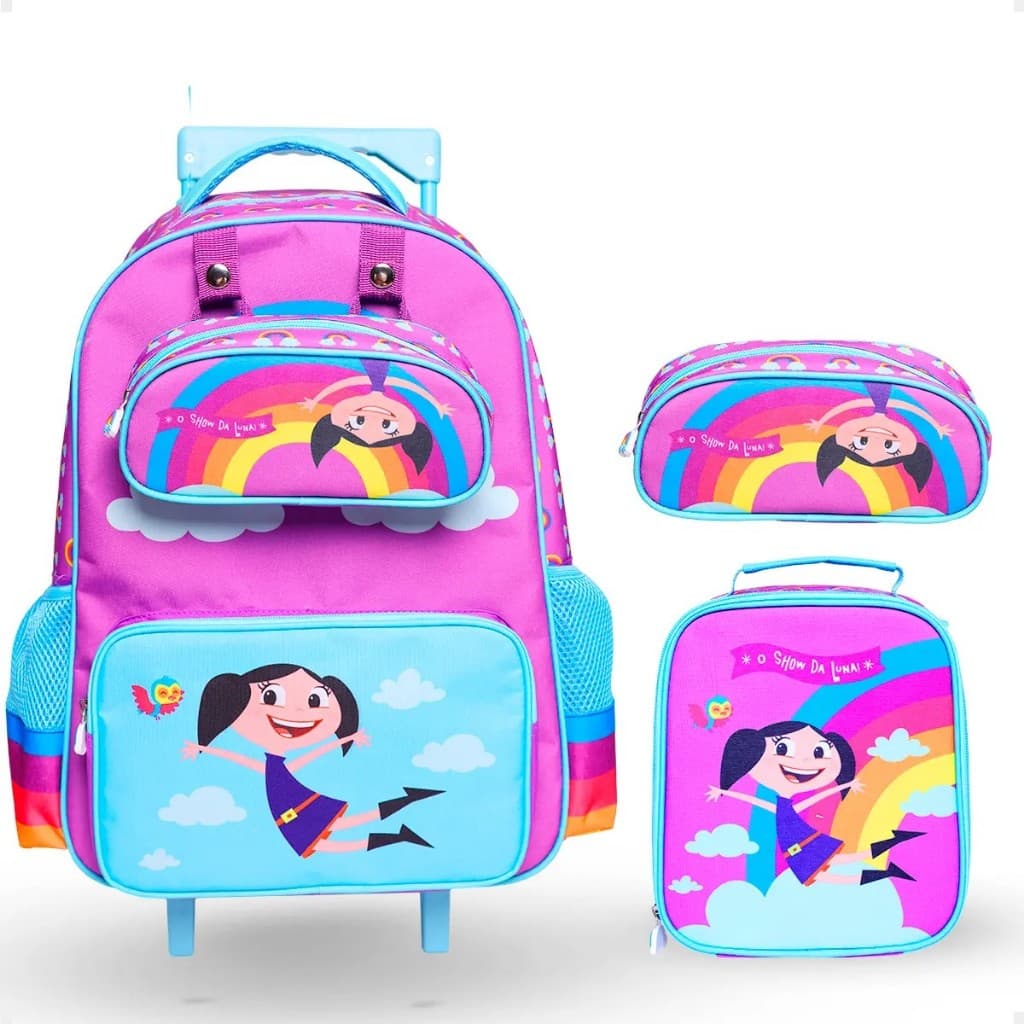 Kit Escolar Infantil Menina Show da Luna Mochila de Rodinhas Lancheira Térmica e Estojo Original YinKS