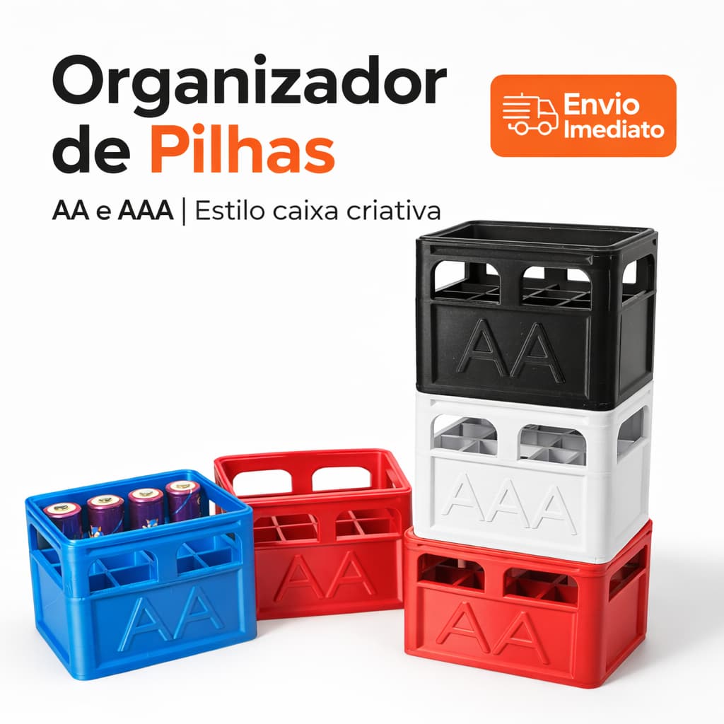 Suporte para Pilhas AA e AAA Caixa Porta Pilhas Organizadora Criativa