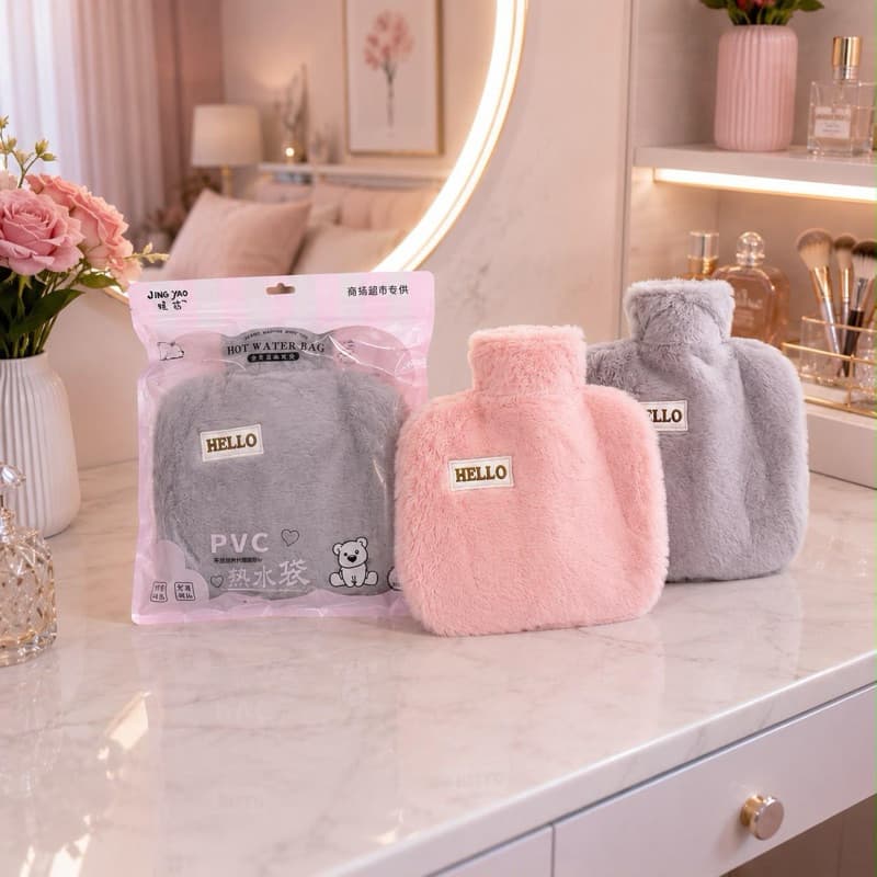 Bolsa Térmica para Água Quente com Capa de Pelúcia "Hello"