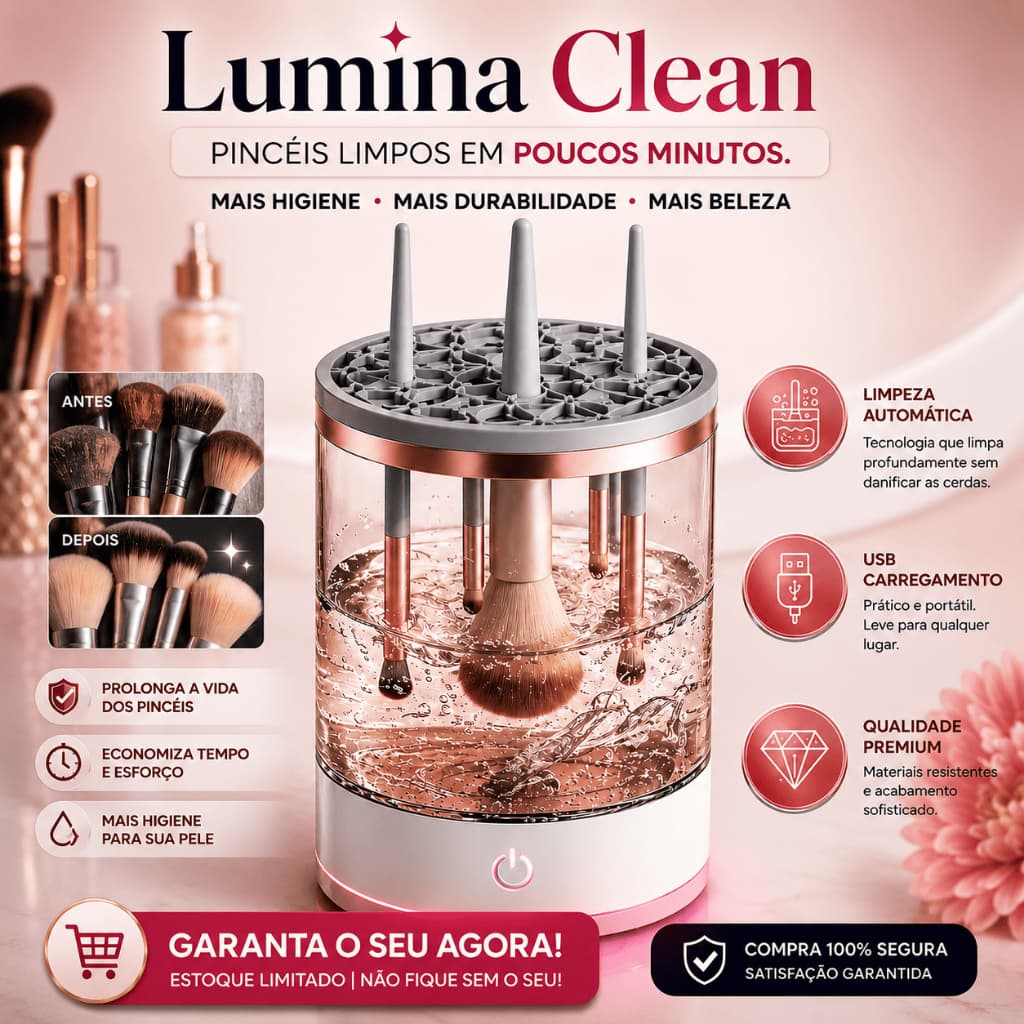 Limpador Automático de Pincéis de Maquiagem USB Bivolt Lavadora Elétrica Portátil Limpeza Rápida Lumina Clean