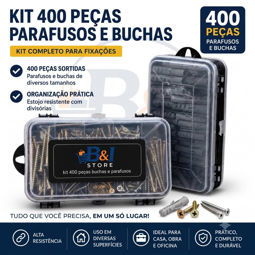 Kit 400 Peças Parafusos e Buchas com Organizador Multiuso Maleta Marcenaria Chipboard Phillips