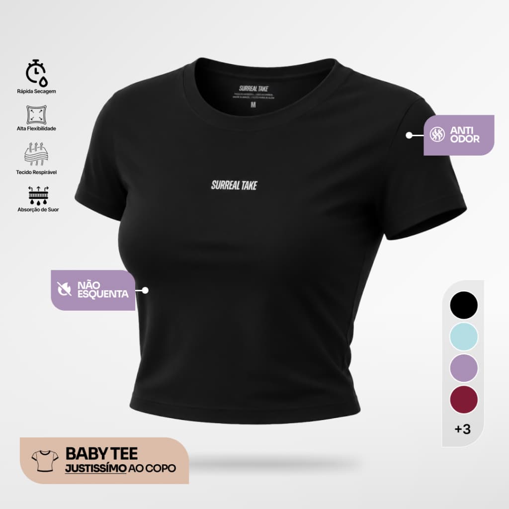 Baby Tee Feminina Dry Fit Blusa Slim Fit Manga Curta Camiseta de Compressão Ajuste Perfeito Academia