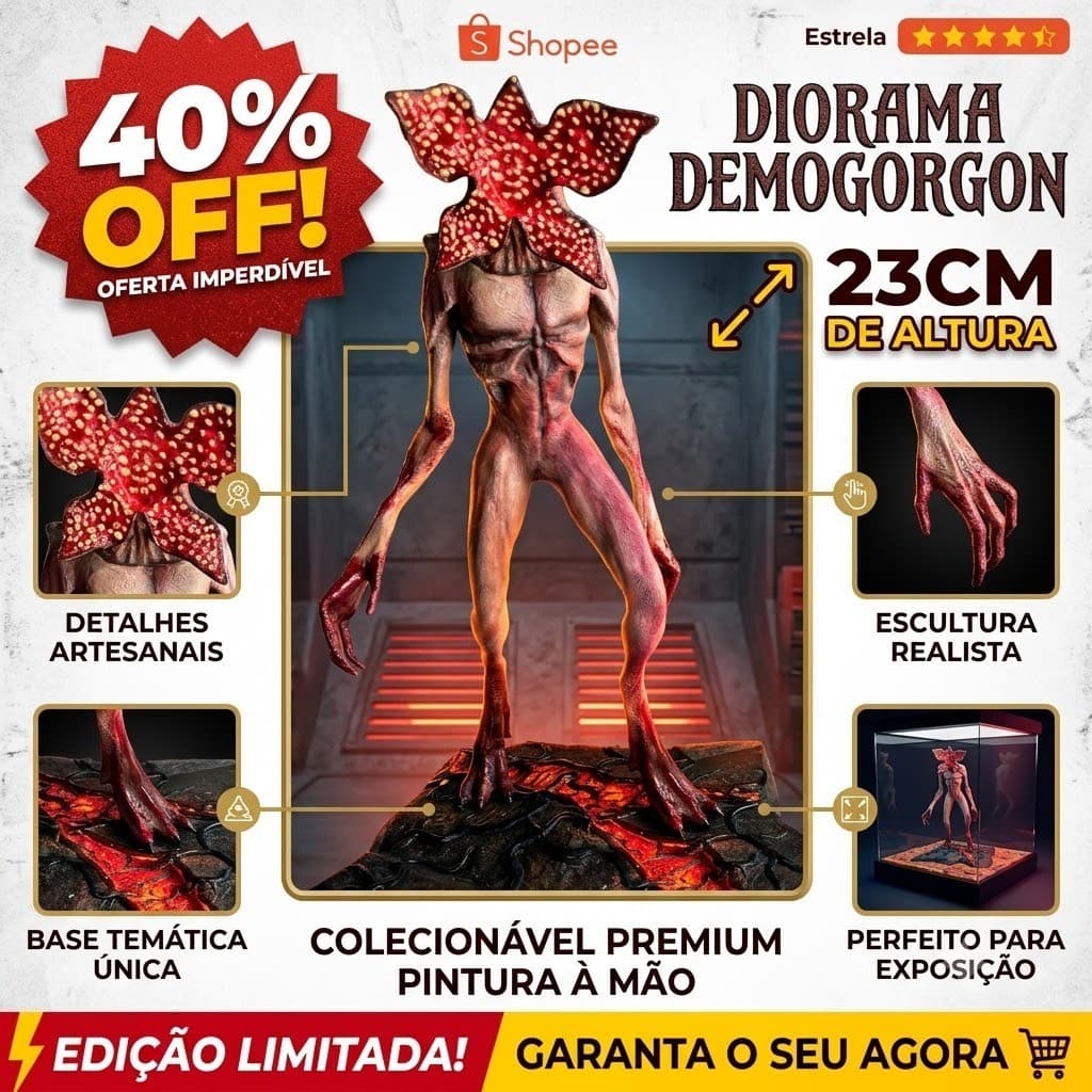 Diorama Demogorgon Stranger Things 23cm Estátua Action Figure Pintura a Mão Exclusivo