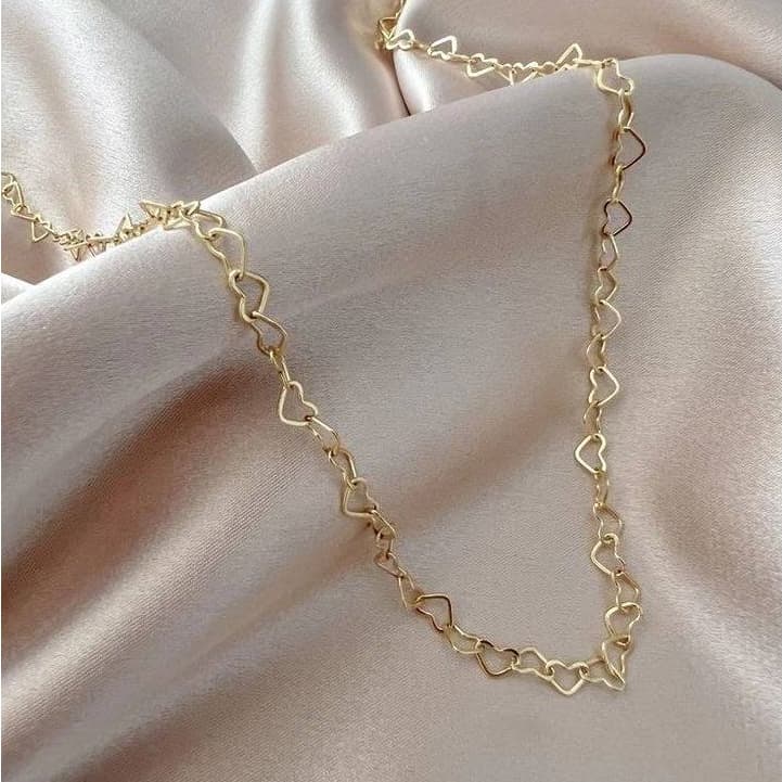 Colar Feminino Corações Aço Inox Não Escurece Resistente à Água Hipoalergênico 46cm Dourado e Prata