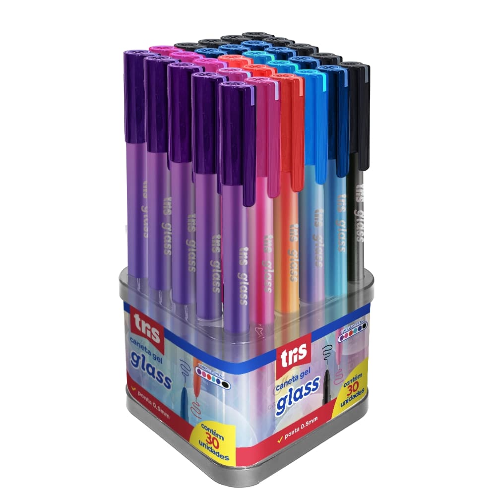 🖊️✨ Caneta Tris Display com 30 Unidades – Gel Glass 0.5 mm ou Esferográfica Blu 0.7 mm