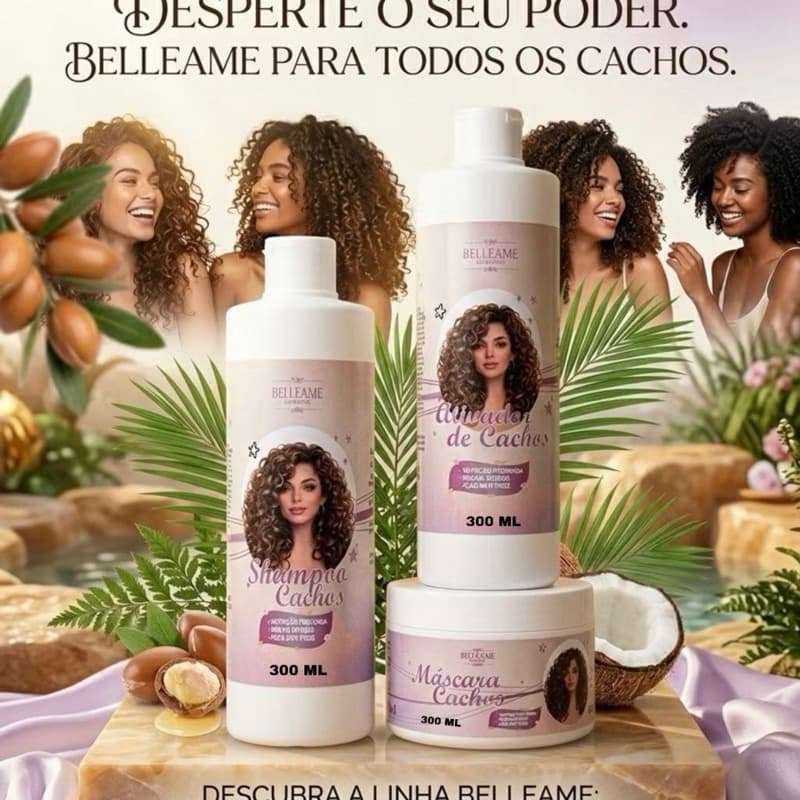 Kit Cachos Perfeitos Shampoo, Ativador de Cachos e Máscara Hidratante 300x300x300g (Embalagem Nova)