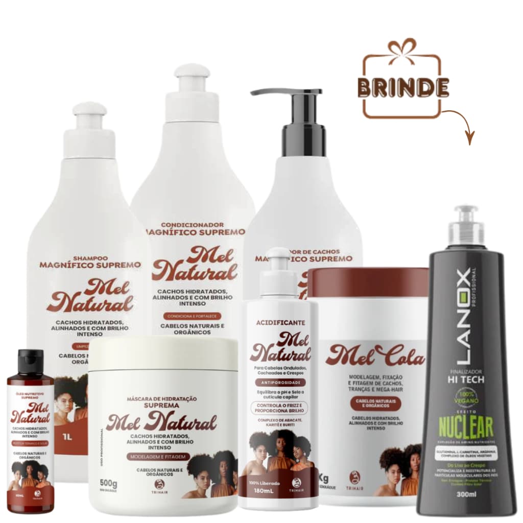 Kit Completo Mel Cola Cachos Natural Fitagem Hidratação 1L