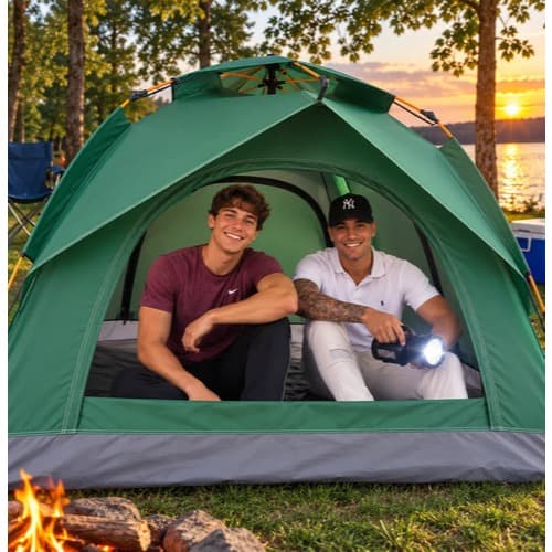 Barraca Camping 4 Pessoas Grande Familiar Verde Escuro Acampamento Impermeável Tenda Portátil