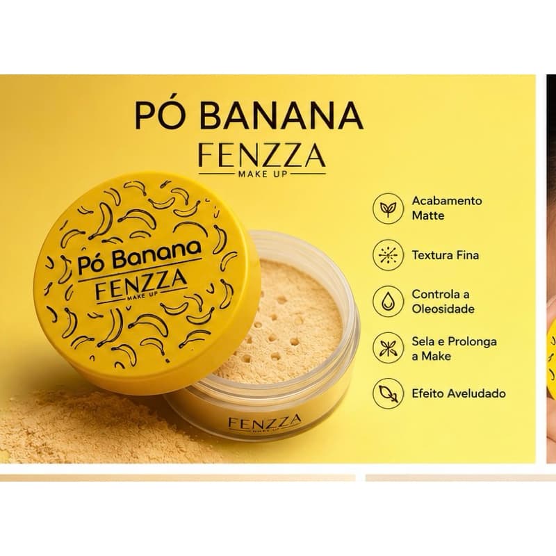 Pó Banana Facial Solto Fenzza Make Up Efeito Matte 15g