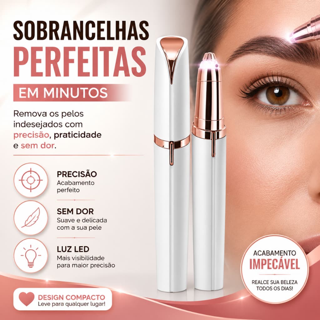 Caneta Depiladora Sobrancelha Elétrica Recarregável USB Aparador Facial Feminino Sem Dor com Luz LED