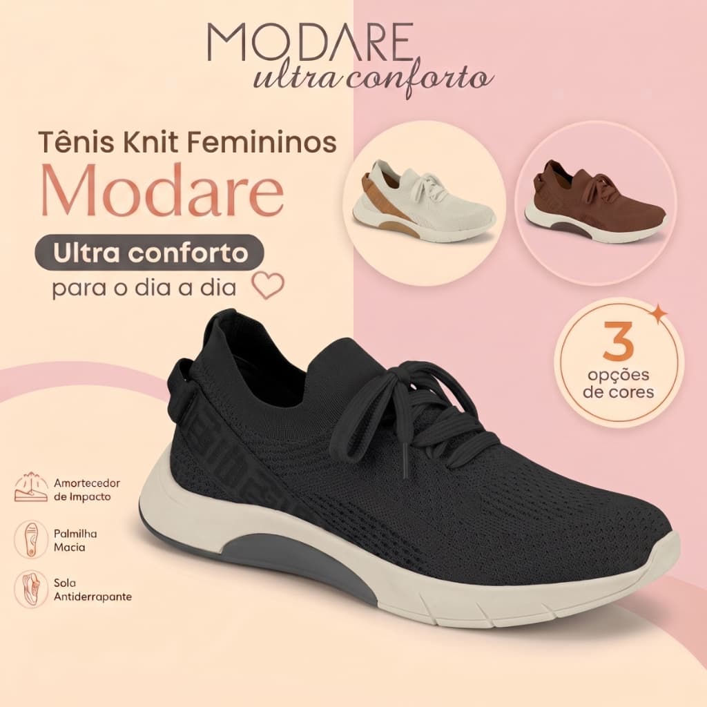 Tênis Feminino Modare Ultraconforto Slip On Knit Ajustável Plataforma Casual Confortável Original