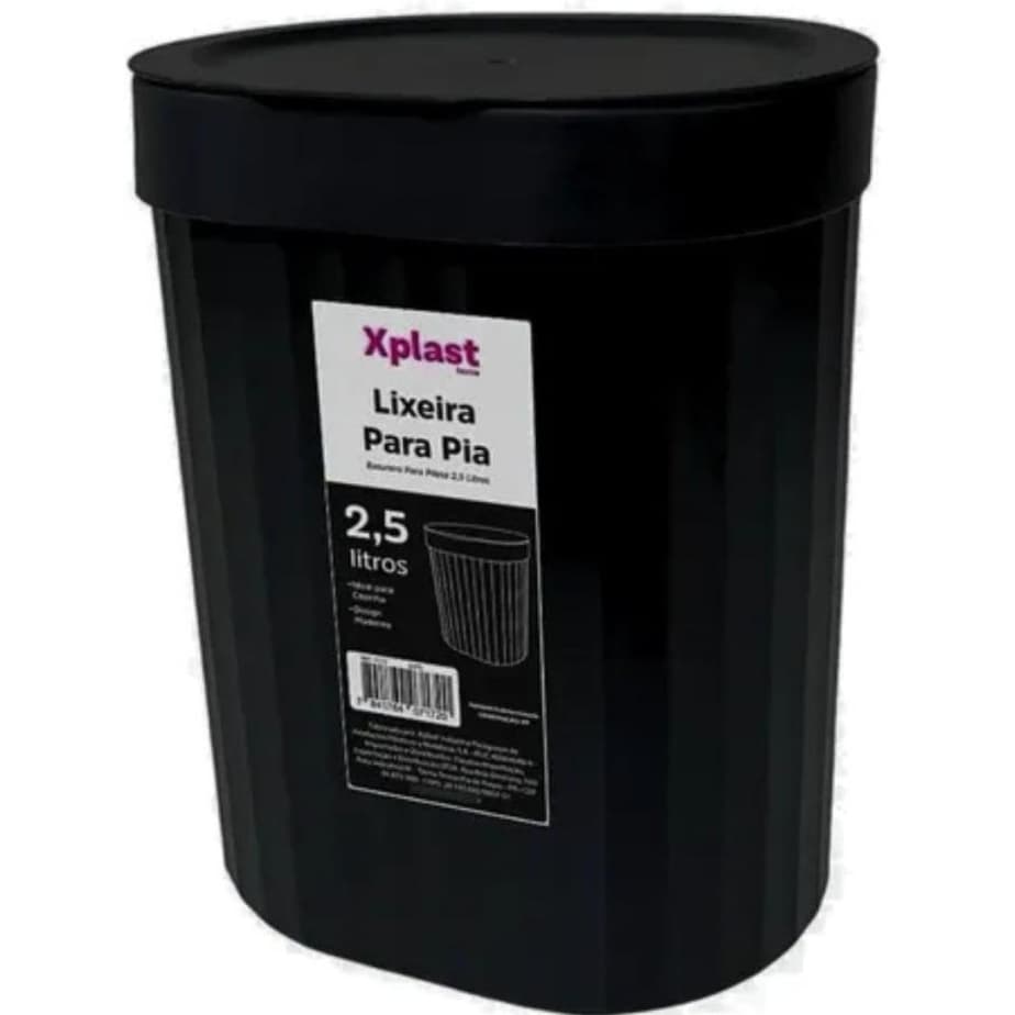 Xplast - Lixeira Pia Cozinha 2,5l Com Tampa - Click - Preta