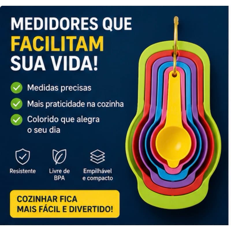 Kit Colheres Medidoras 8 Peças Coloridas Plástico BPA Free Medidores Xícaras e Colheres para Cozinha Confeitaria