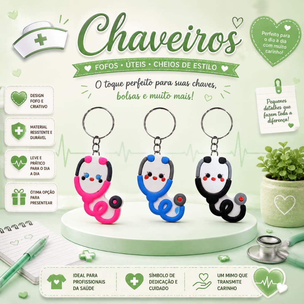 12 Chaveiro Enfermagem Farmacia Medicina estetoscópio enfermeiro medico farmaceutico lembrancinha