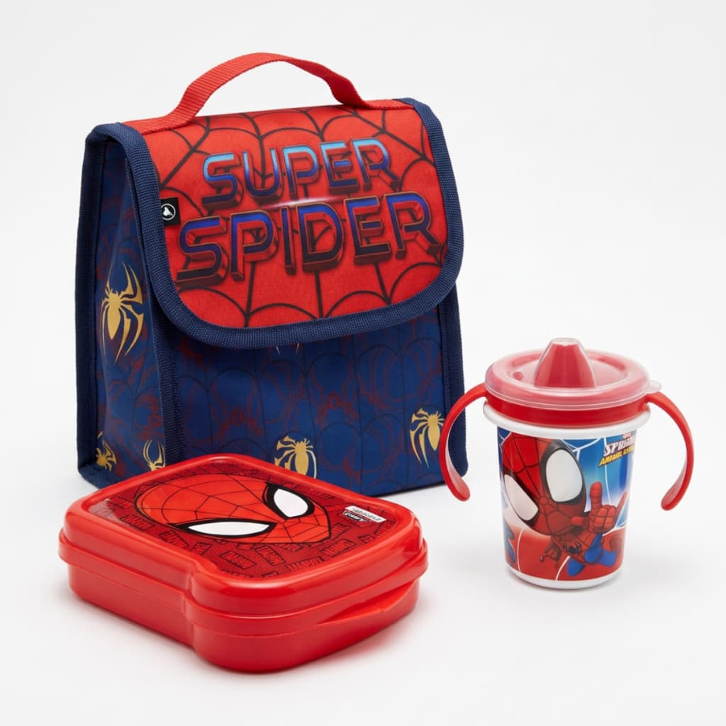 Kit Lanche Escolar Lancheira Térmica Caneca Sanduicheira Homem Aranha