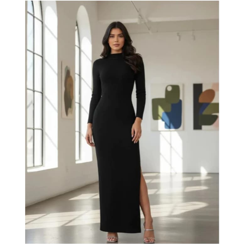 Vestido Cacharrel Longo Feminino Canelado Elegante Para Eventos Reuniões de Trabalho Encontros