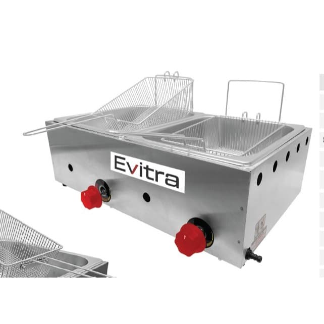 Fritadeira Industrial a Gás 2 Cubas 5 Litros Cada com Cestos em Inox para Coxinha, Kibe, Batata Frita e Pastéis