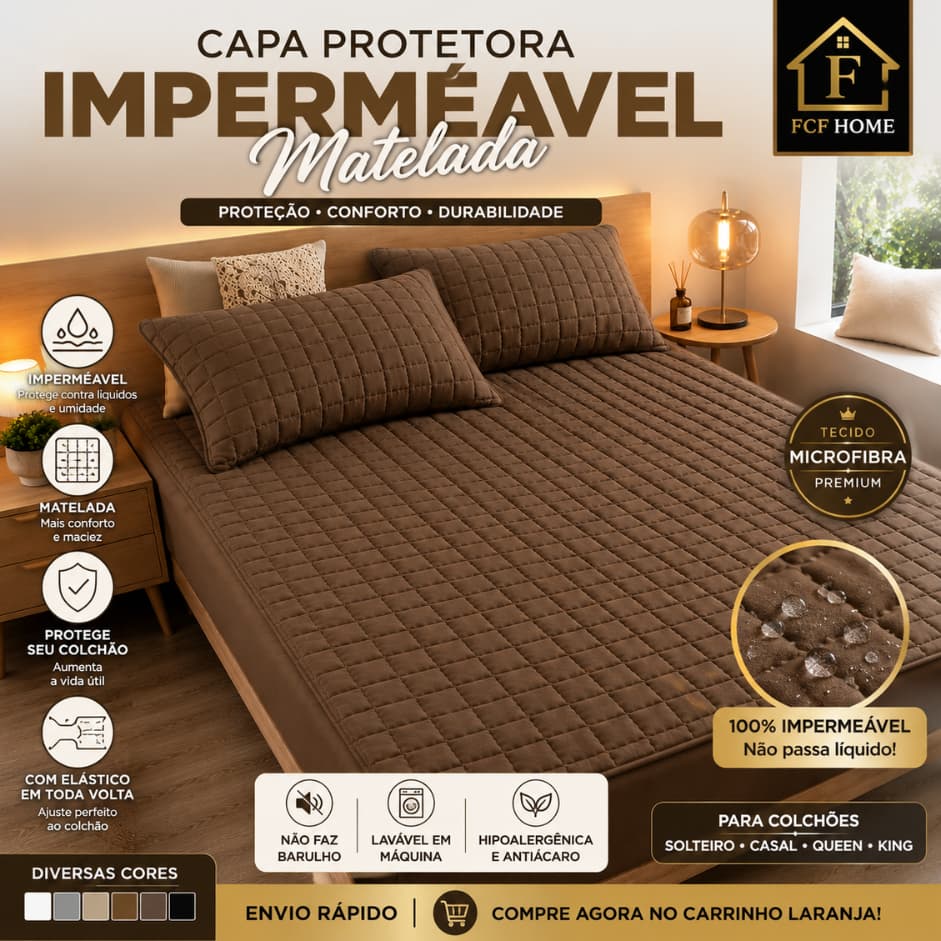 Capa Protetora Impermeável com Elástico Colchão Cama Solteiro, Casal, Queen e King Matelado