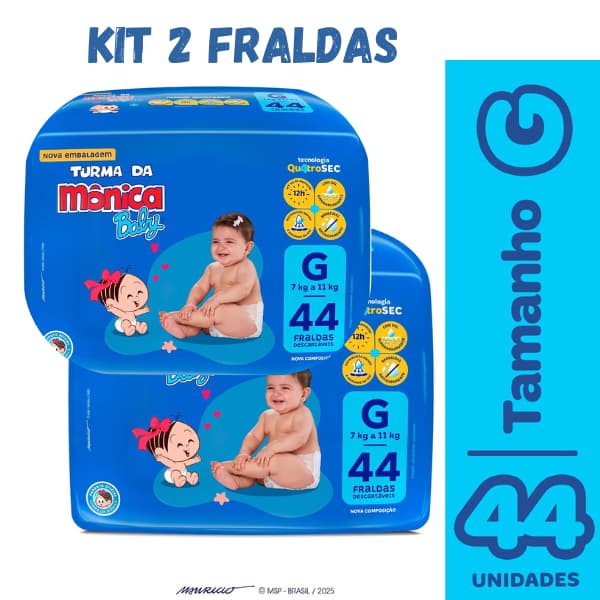 Kit 2 Fraldas Turma Da Monica Mega G 44UN - SOFTYS