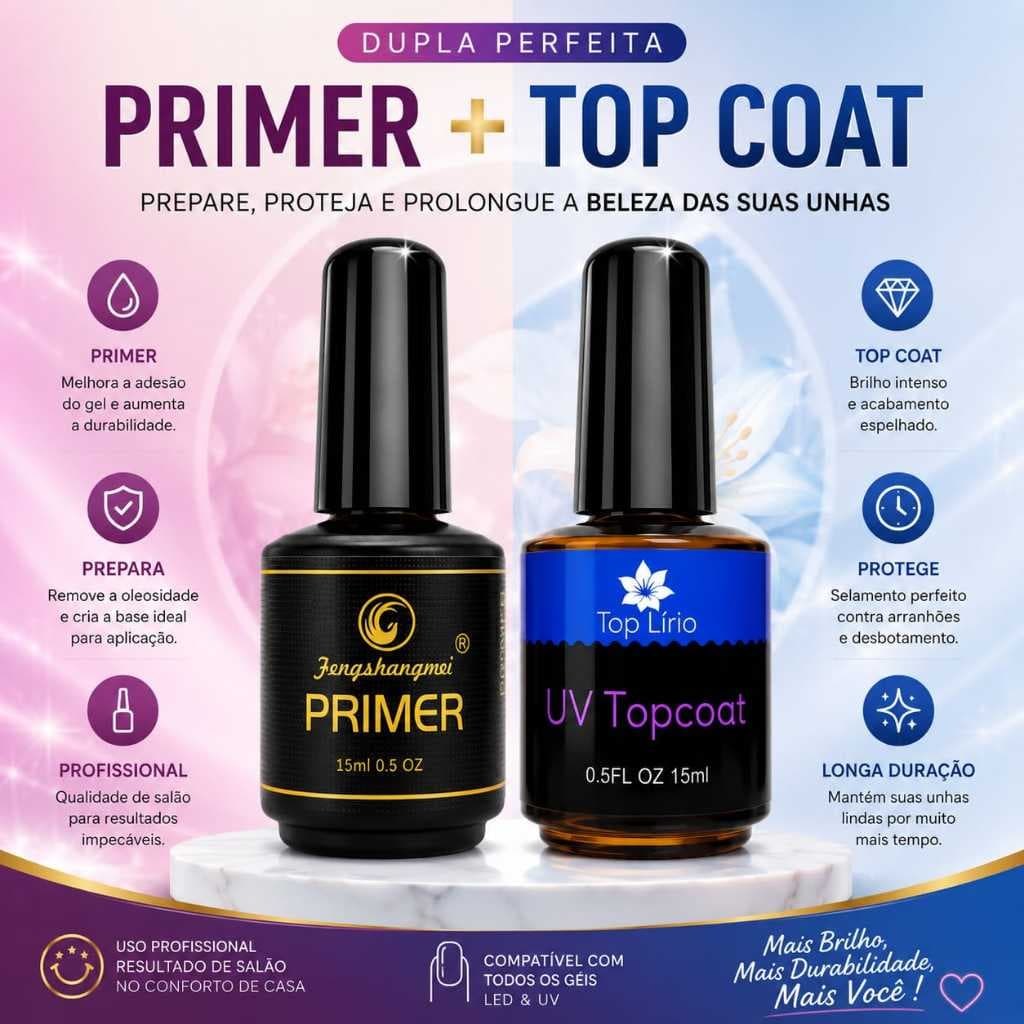 Primer e top coat 15ML  Preparadores Alongamento Unha gel fibra Manicure