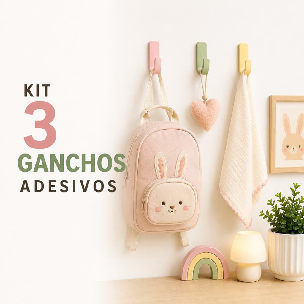 Kit 3 Ganchos Adesivos de Parede para Quarto Infantil Sem Furo