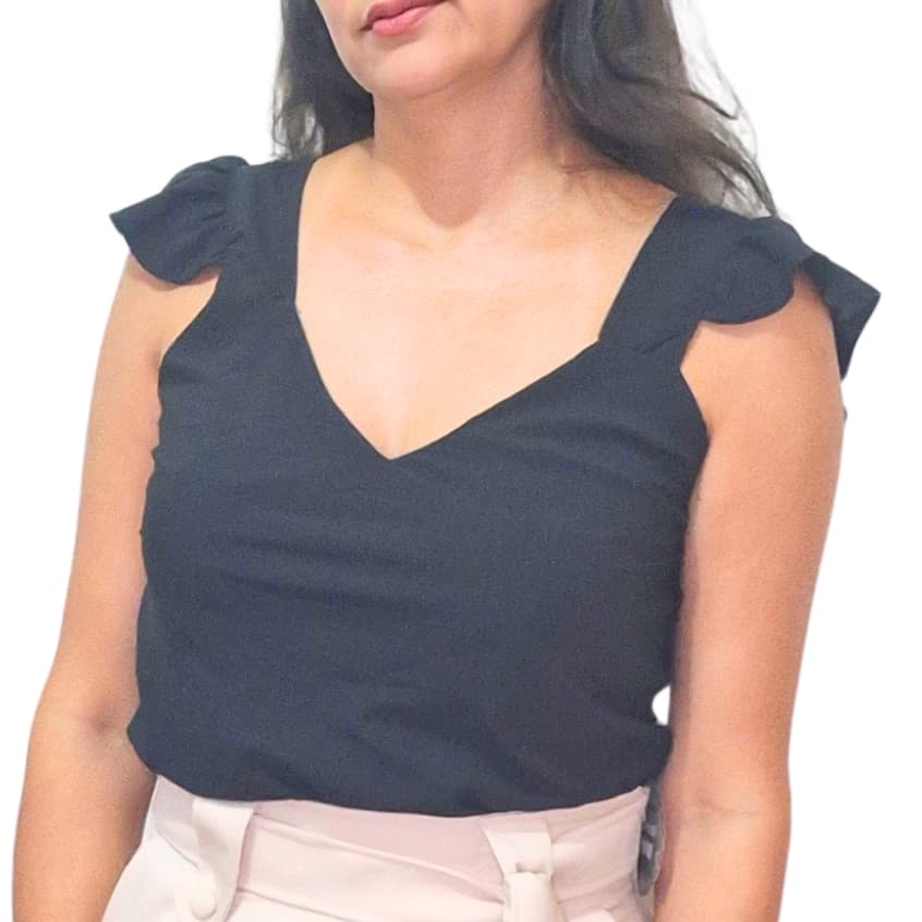 Blusa feminina Regata Alça Larga com Babado no ombro